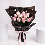 Elegant Pink Rose Bouquet In Black Wrap
