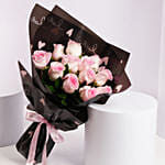 Elegant Pink Rose Bouquet In Black Wrap
