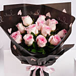 Elegant Pink Rose Bouquet In Black Wrap