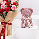 Mixed Roses Hand Bouquet With Teddy Gift Set