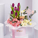 Womens Day Tulips And Roses Box and Candle