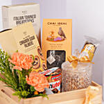 Premium Wooden Hamper Assorted Snacks and Tea Collection
