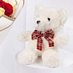 Elegant Duo Of Roses Valentines Bouquet With Teddy Bear