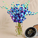 Blue Orchids Bouquet With Tin Cake