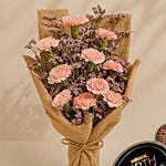 Charming Pink Carnations With Happy Birthday Cake In Tin Box