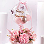 Pink Birthday Flower Basket With Balloon