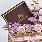 Pink Floral And Chocolate Gift Basket For Mom