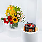 Eggless Chocolate Truffle Cake and Flowers Combo
