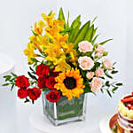 Red Velvet Cake and with Mix Flowers