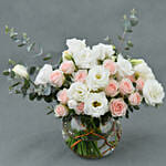 Spray Roses with White Lisianthus in Fish Bowl