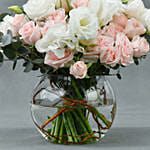 Spray Roses with White Lisianthus in Fish Bowl