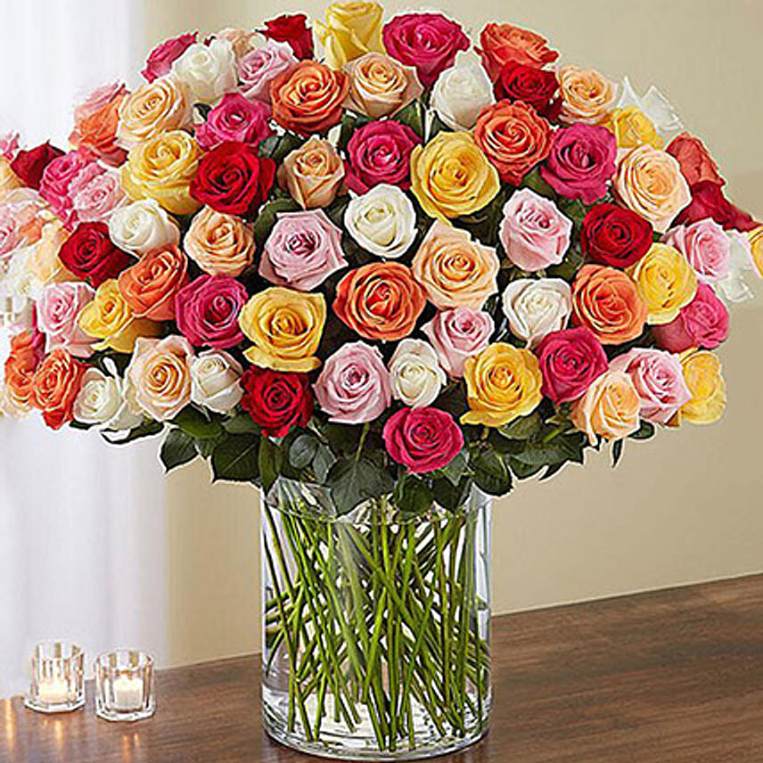 100 Mixed Roses Arrangement: Send Flowers to Jeddah