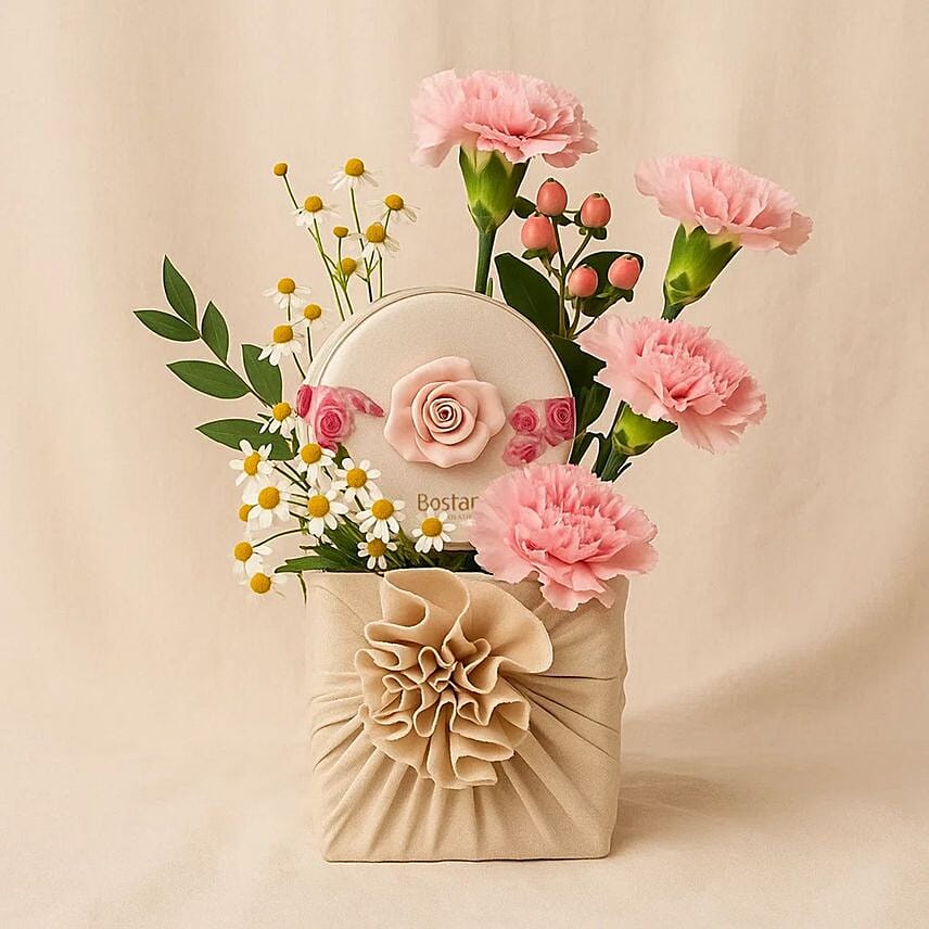 Bostani Round Rose Box With Flower Bouquet: Send Gift Combos to Saudi Arabia