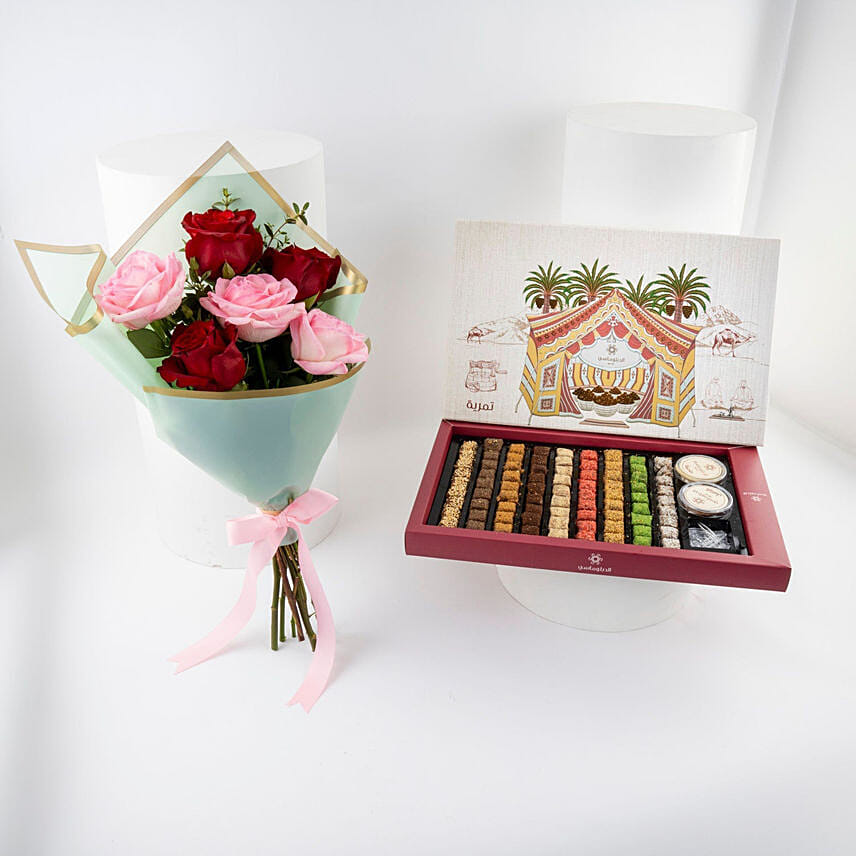 Diplomatic Flavored Coated Date N Rose Bouquet: هدايا رمضان في السعودية