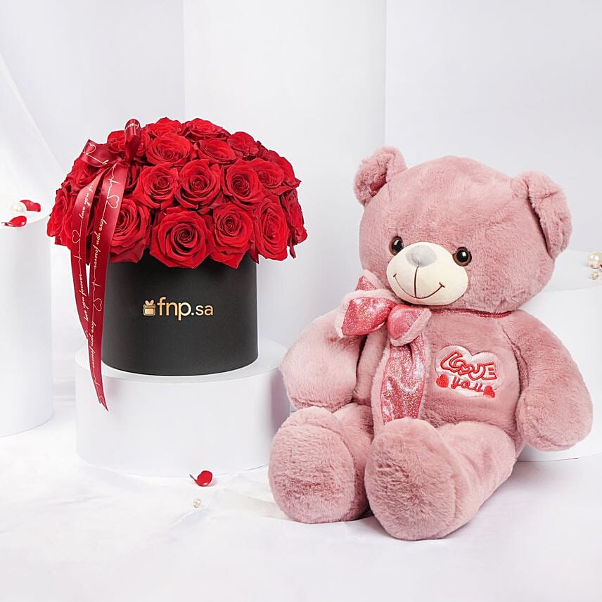 Love Gesture 35 Red Roses N Teddy Bear: Gift Delivery Jeddah