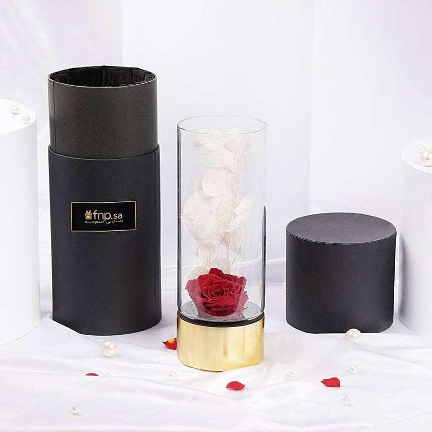 Red Forever Rose In Ebony Black Vase: Gift Delivery in Riyadh