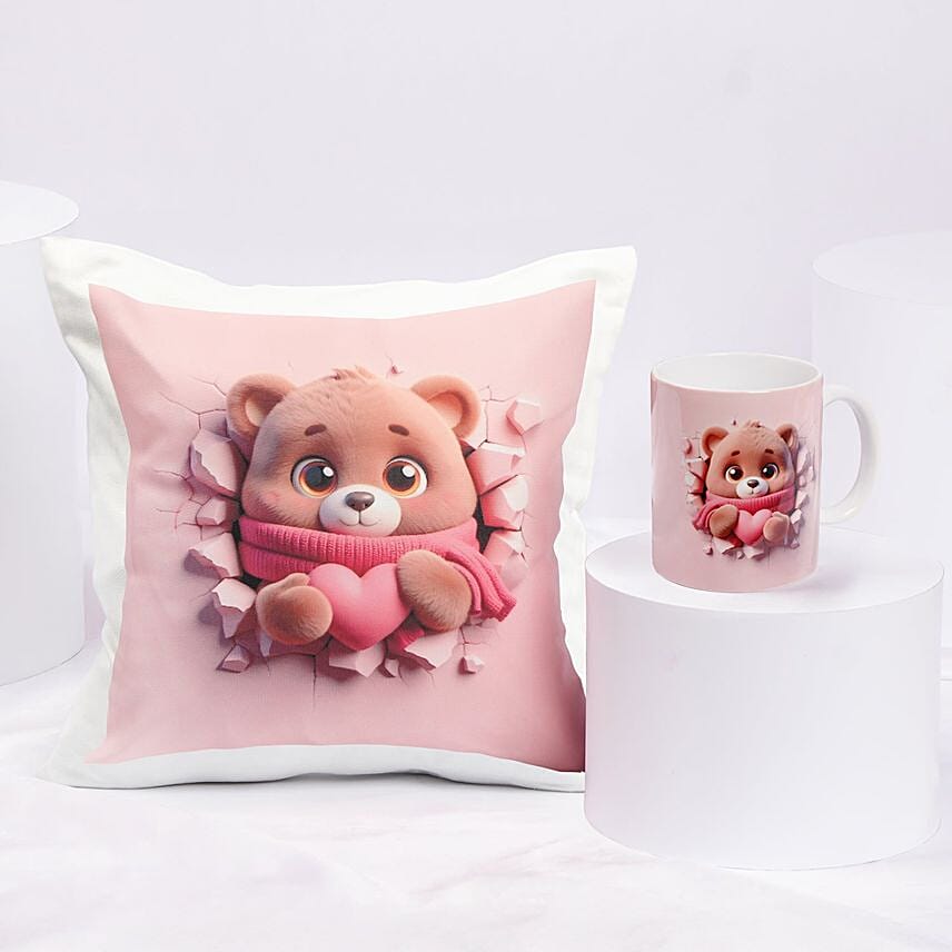 Valentine Day Cuddles Cushion N Mug Combo: Gift Delivery in Riyadh