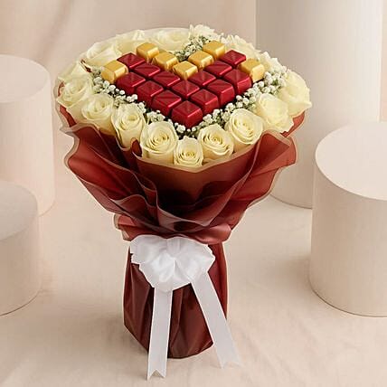 Dalal White Roses N Chocolates Bouquet: 