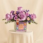 Happy Birthday Purple Rose Vase