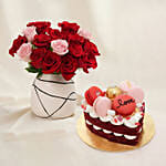 Blush of Love Roses with Cake for Valentine's