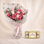 Roses n Carnation Blush Bouquet with Chocolates