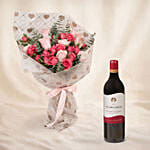 Roses n Carnation Blush Bouquet with Wine