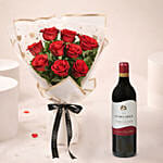 Valentine's Day 9 Roses Bouquet with Wine
