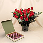 Beautiful Bouquet Of 24 Red Roses with Chocolates For Valentine's Day