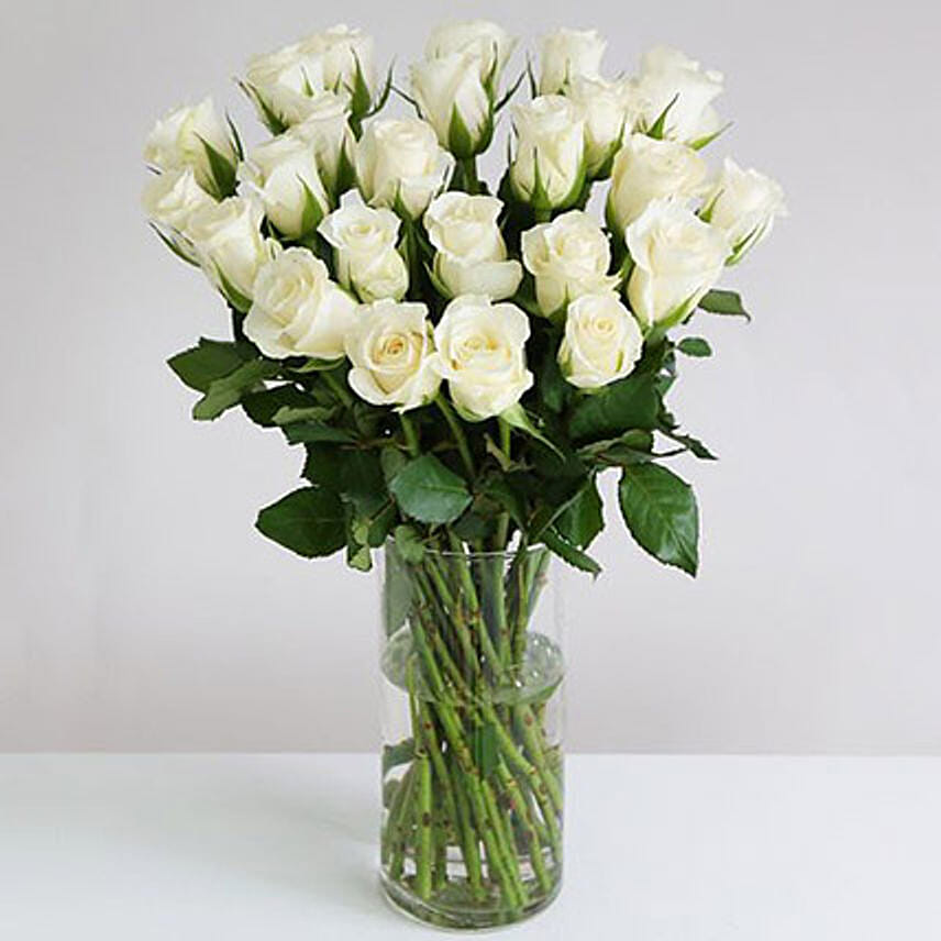 White Roses In Hurricane Vase: Gift Delivery UK