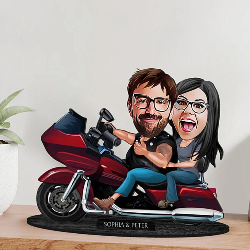 Custom Couple on Motorcycle Caricature Art: