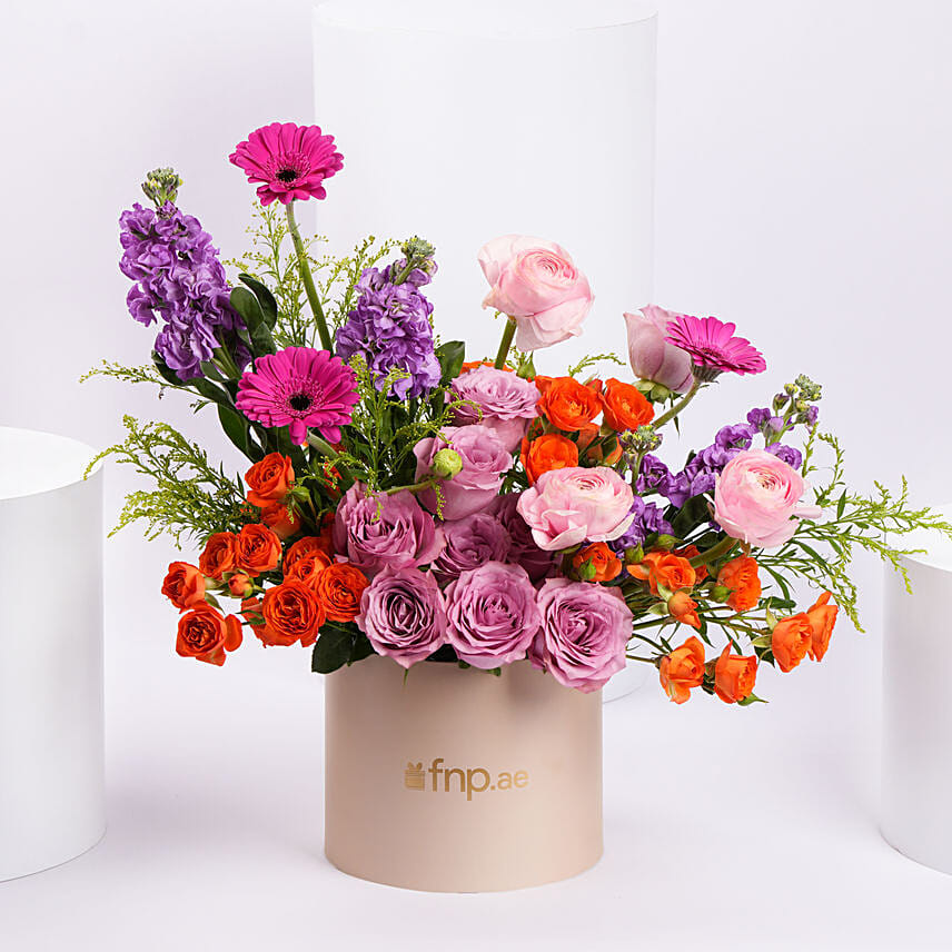 Premium Mixed Colour Flower Bouquet beautifully presented in Box